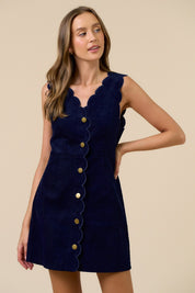 Corduroy Scalloped Mini Dress