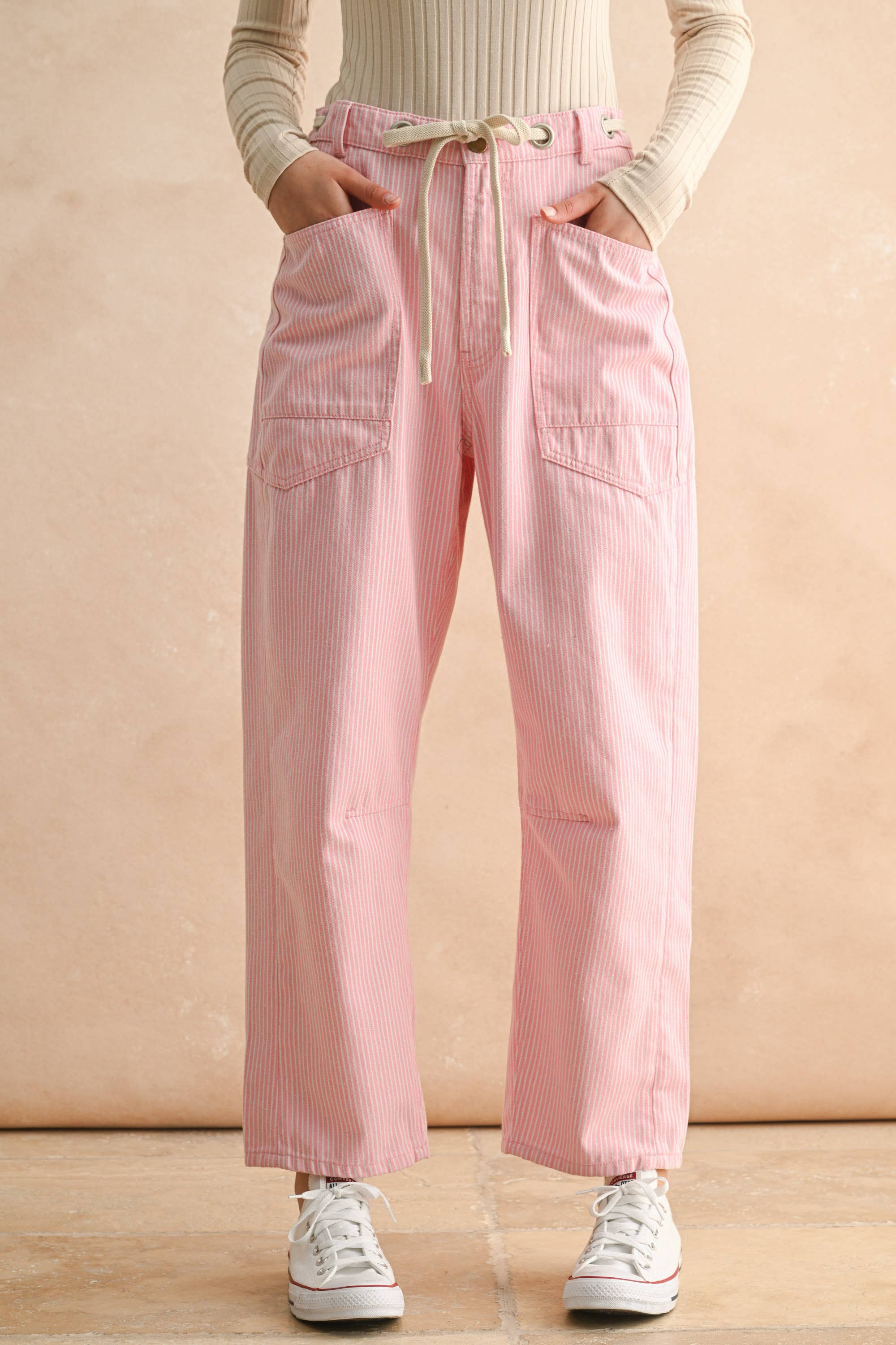 Pink Striped Barrel Pants