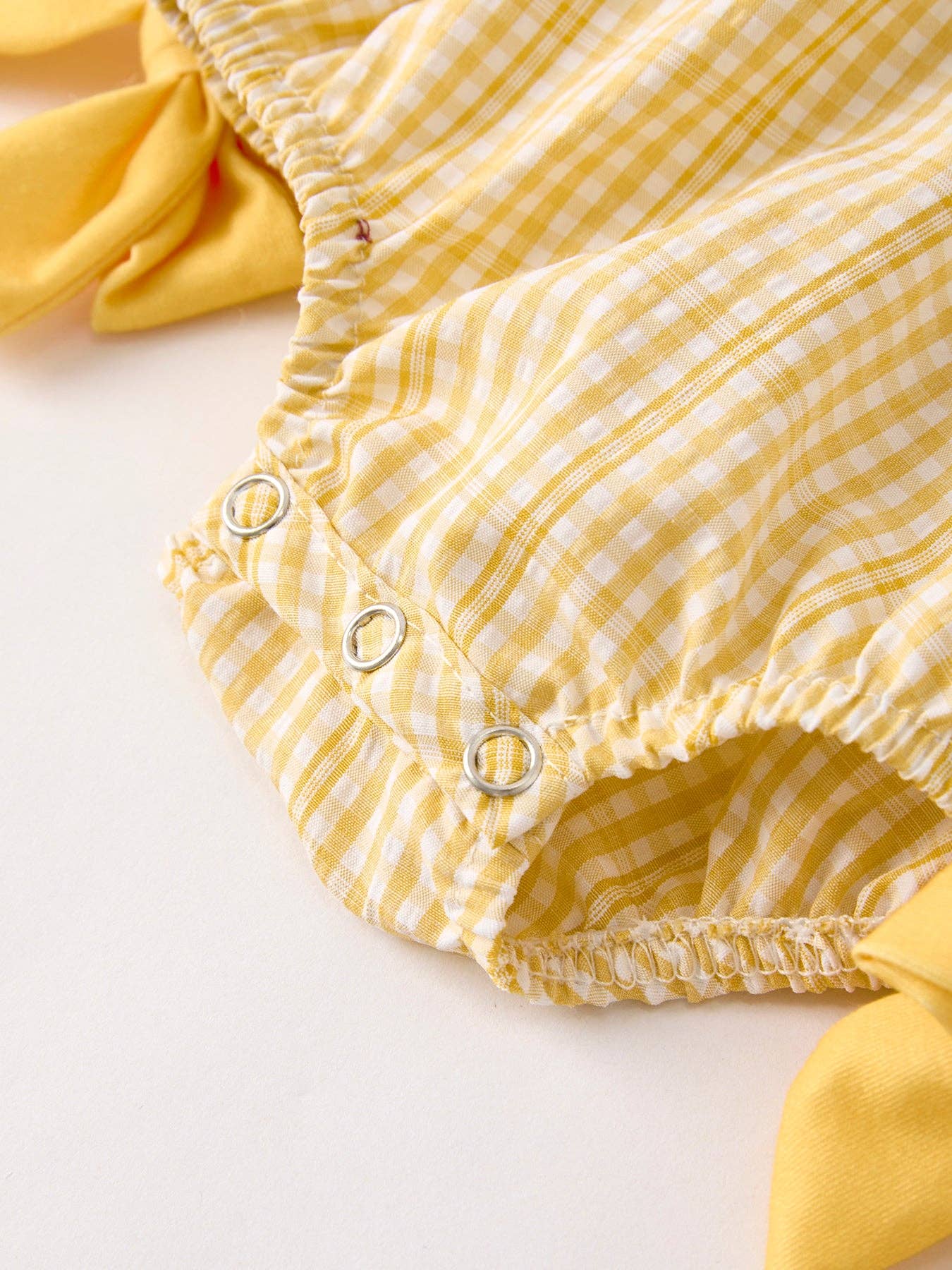 Yellow Plaid Floral Smocking Embroidered Baby Girl Romper