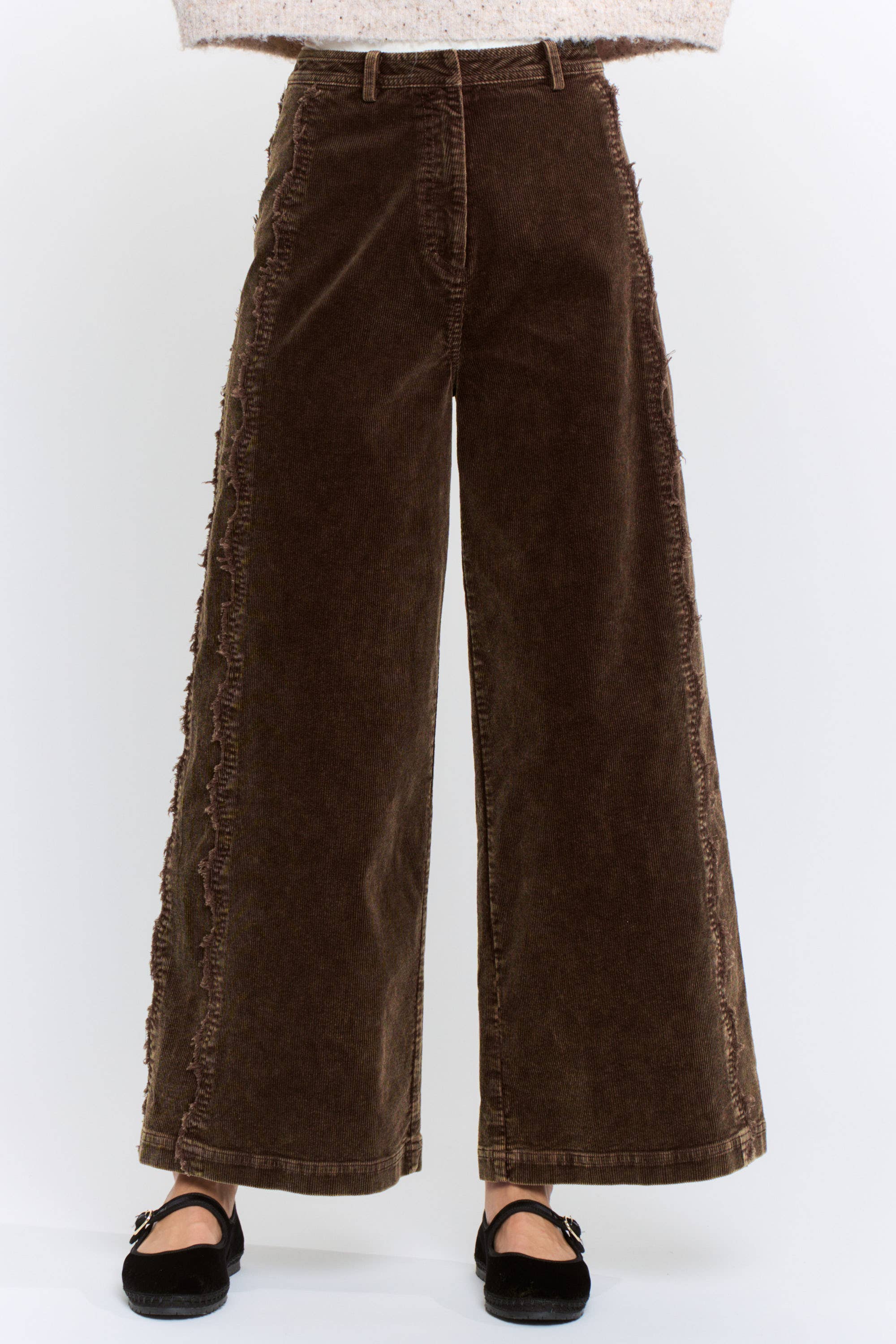 Dark Brown High Rise Scalloped Trousers