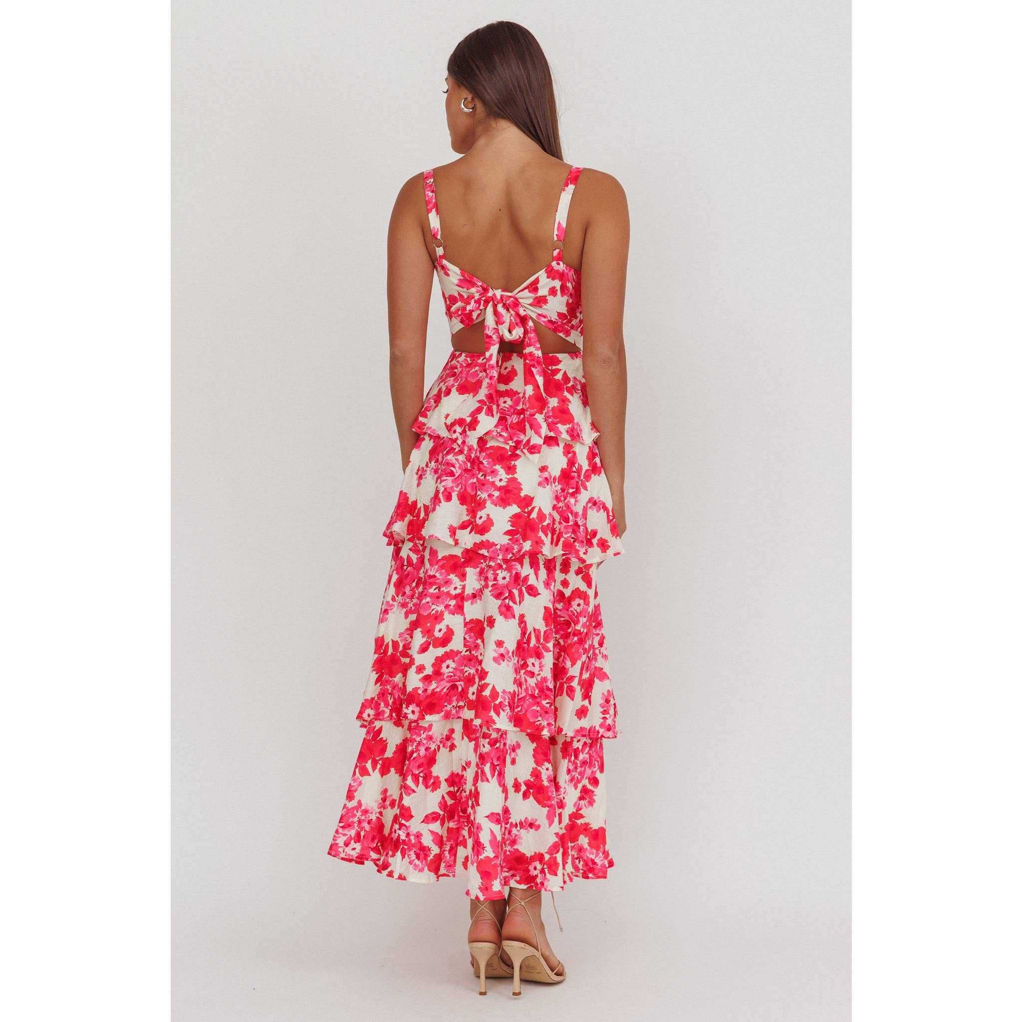 Pink Floral Tiered Maxi Dress