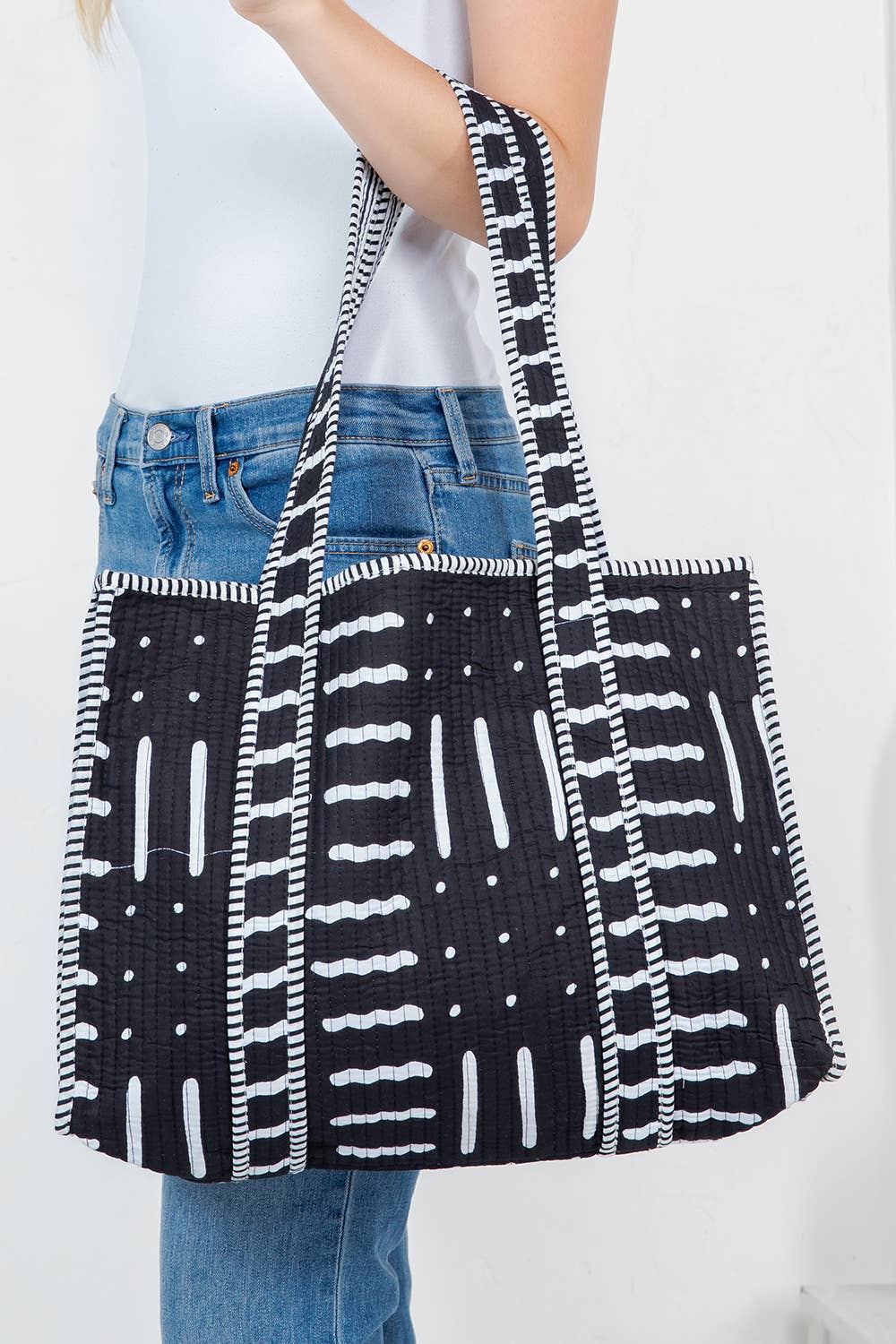 Black Quilted Reversible Tote Bag