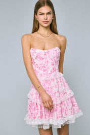 Pink Floral Corset Lace Mini Dress