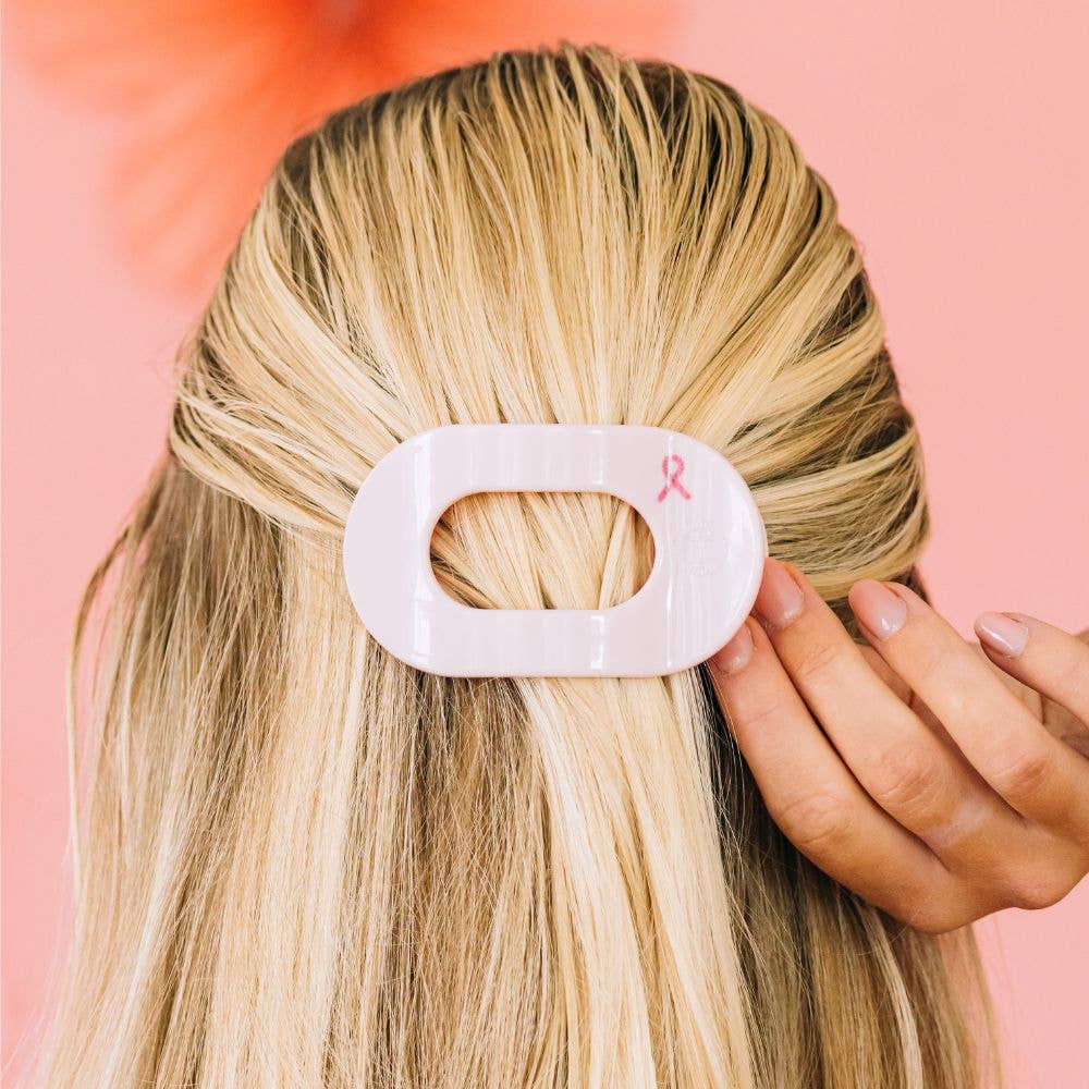 Pink Ribbon Power Med. Flat Round Hair Clip