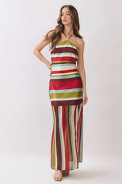 Multicolor Striped Halter Maxi Dress
