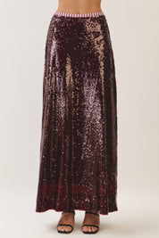 Burgundy Sequin Halter Top & Maxi Skirt Set
