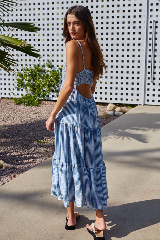 Blue Striped Sleeveless Maxi Dress
