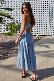 Blue Striped Sleeveless Maxi Dress