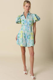 Blue Floral Puff Mini Dress