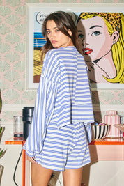 Blue Striped Top & Shorts Set