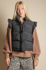 Black Front Bow Puffer Vest