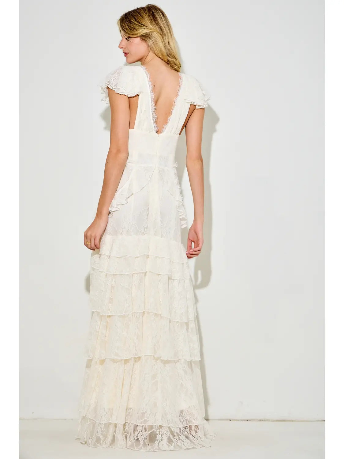White Lace Ruffle Maxi Dress