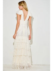 White Lace Ruffle Maxi Dress
