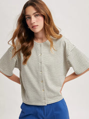Ivory Boxy Striped Button Knit Top