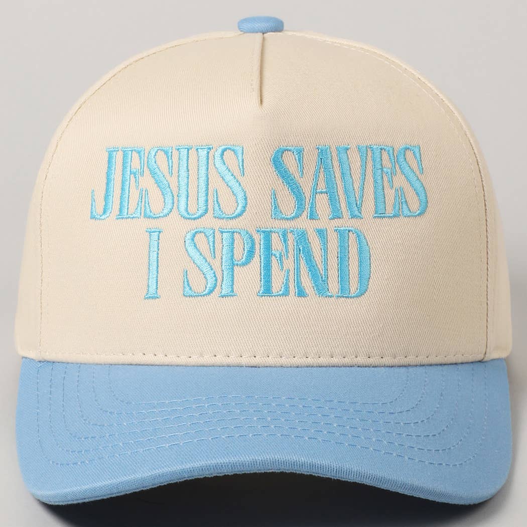 Jesus Saves I Spend Trucker Hat/ Blue