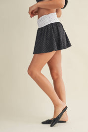 Polka Dot Print Ruched Mini Skort