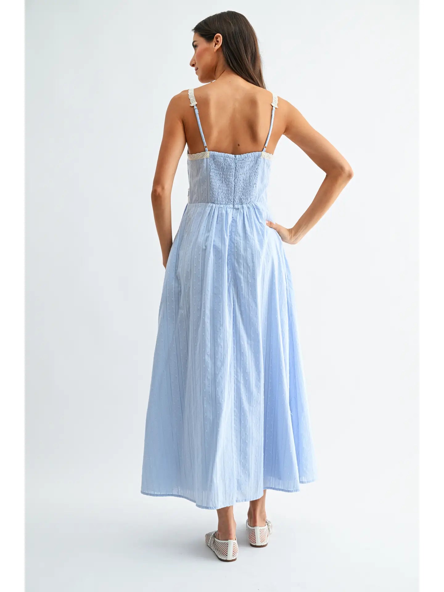 Blue Lace Trim Maxi Sundress