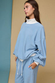 Blue Mockneck Stripe Lounge Set