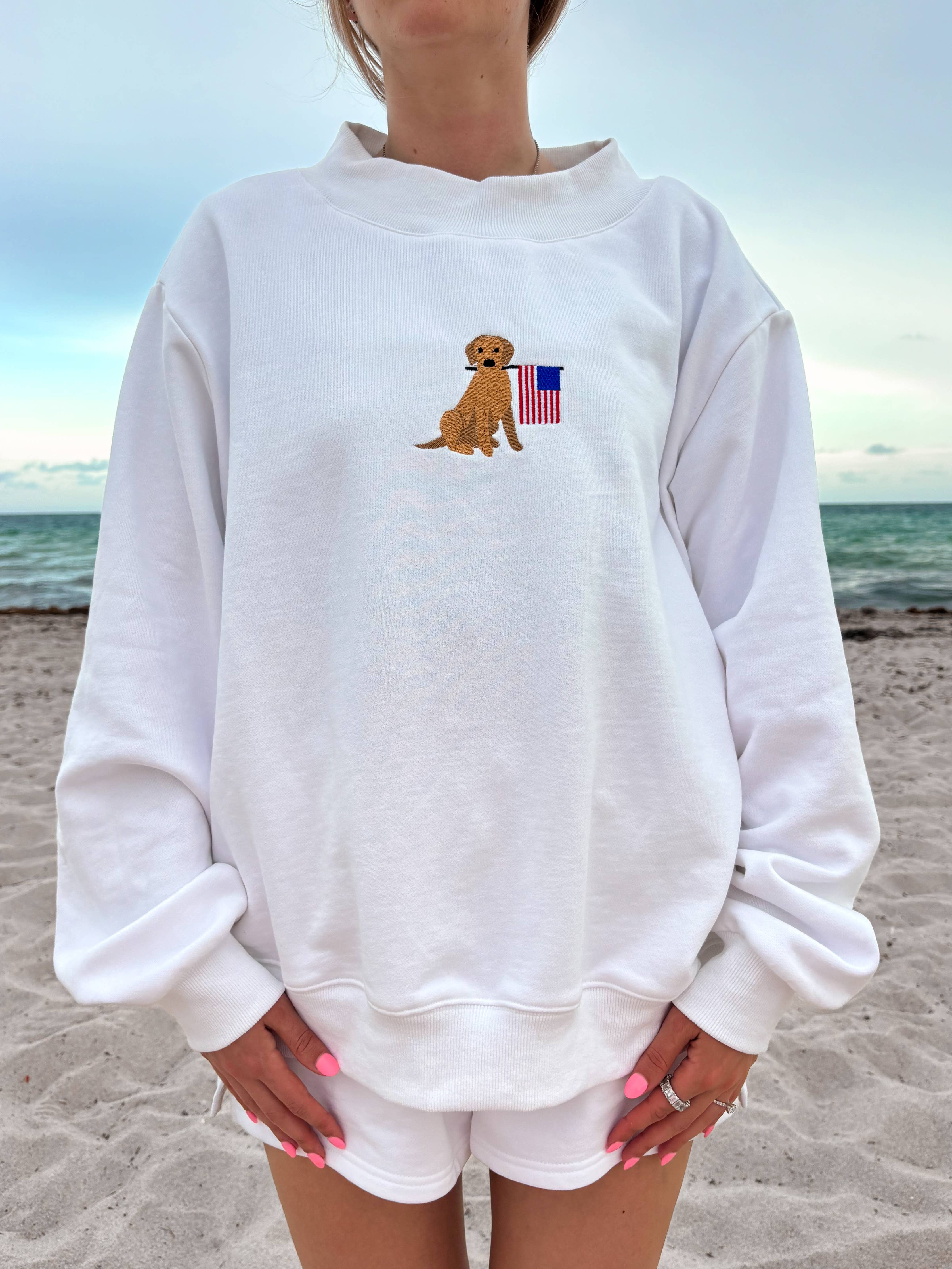 White American Flag Dog Mockneck