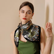 Black Vintage French Print Scarf in Polyester satin