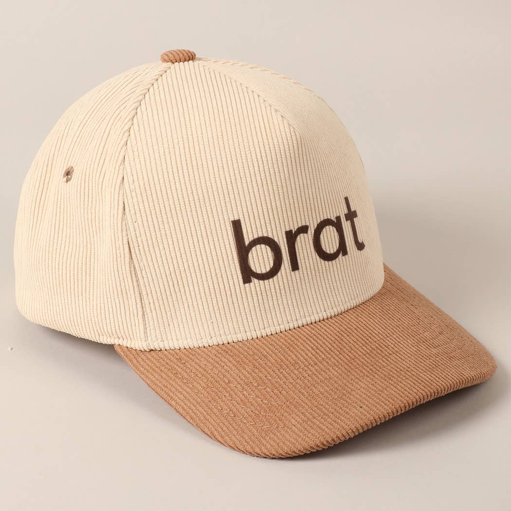 Brat Typographic Two-Tone 5 Panel Corduroy Baseball Cap