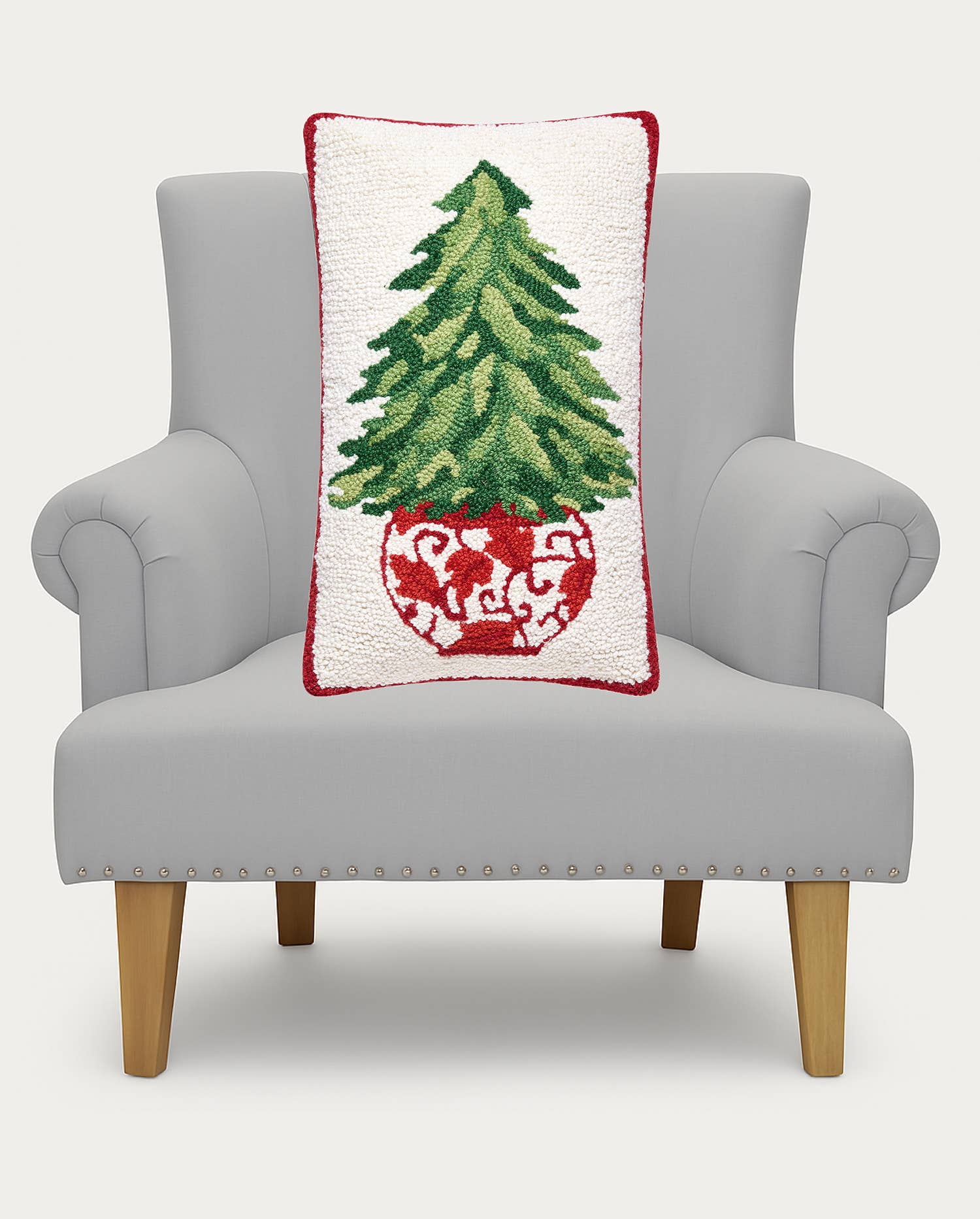 White Red Chinoiserie Tree Hook Pillow