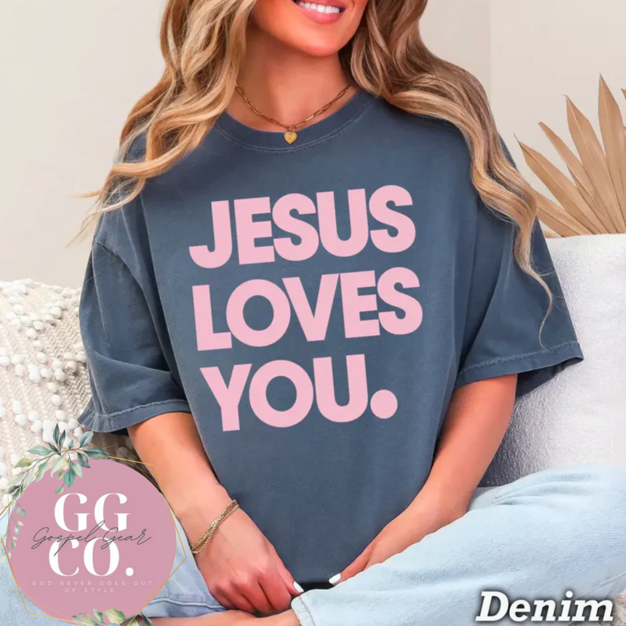 Navy & Pink Jesus Loves You Graphic Shirt