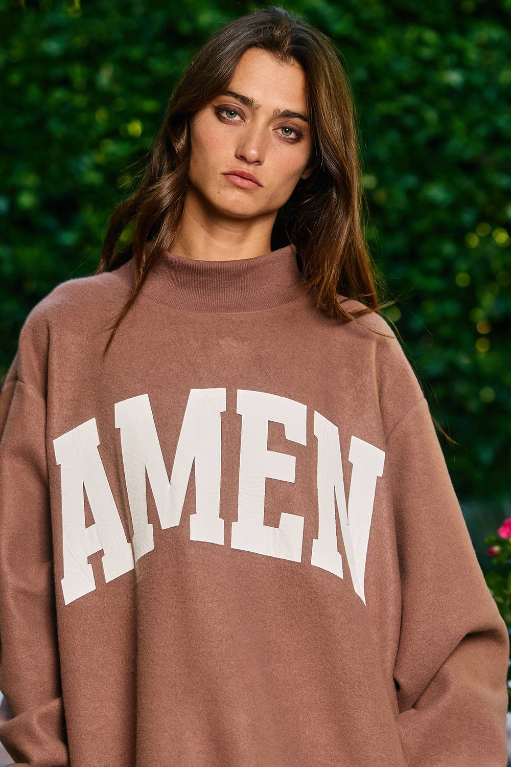 Brown 'WWJD & AMEN' Reversible Mock Neck