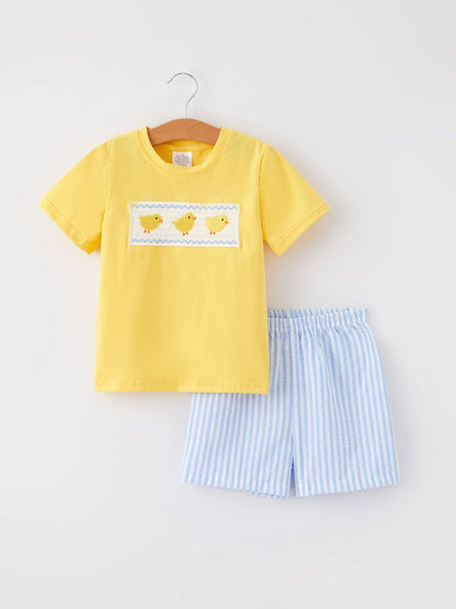 Chicken Embroidery Short Sleeve & Shorts Boys