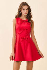 Red Front Triple Bow Accent Dress