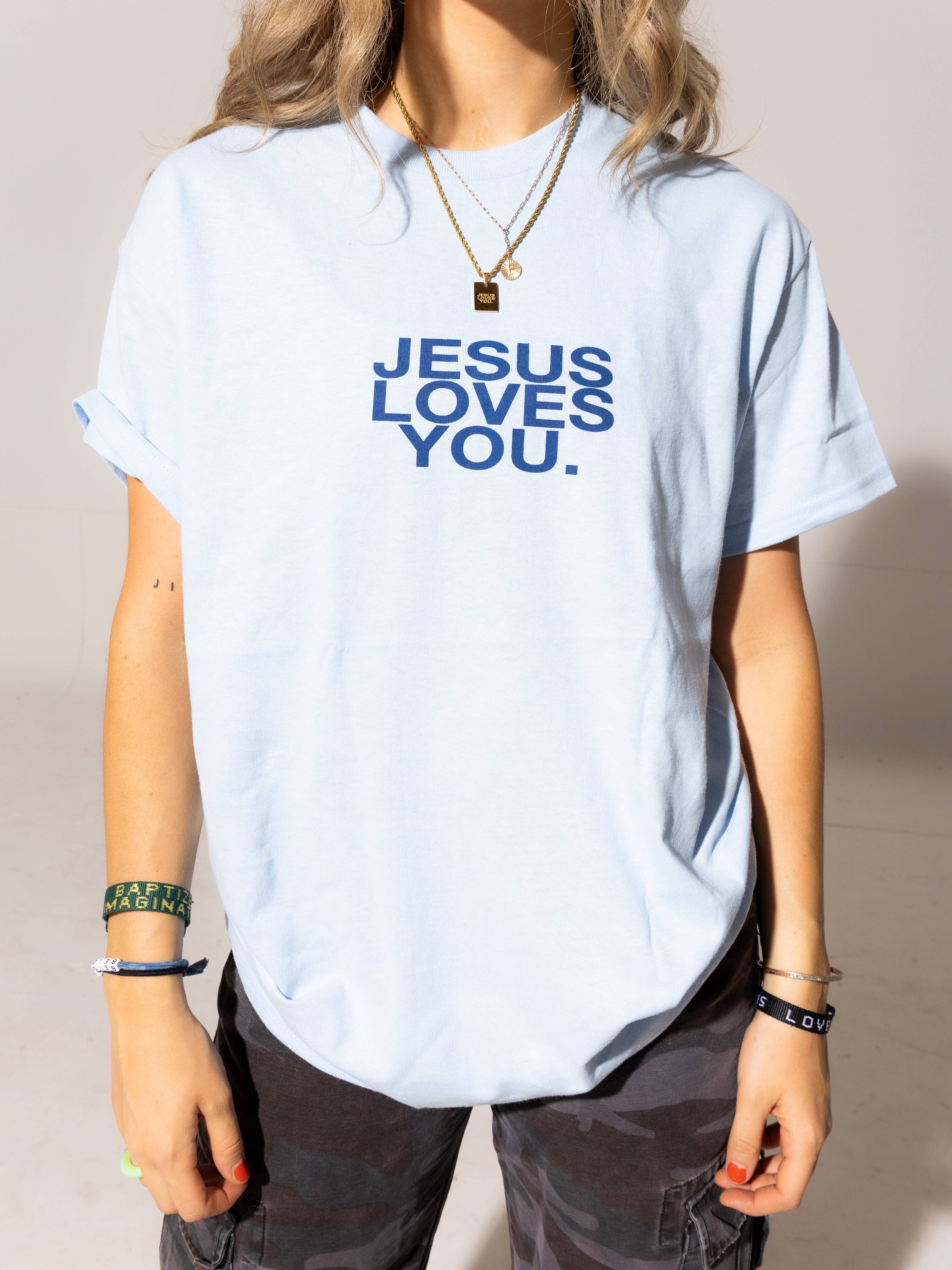 Light Blue Jesus Loves You Tee