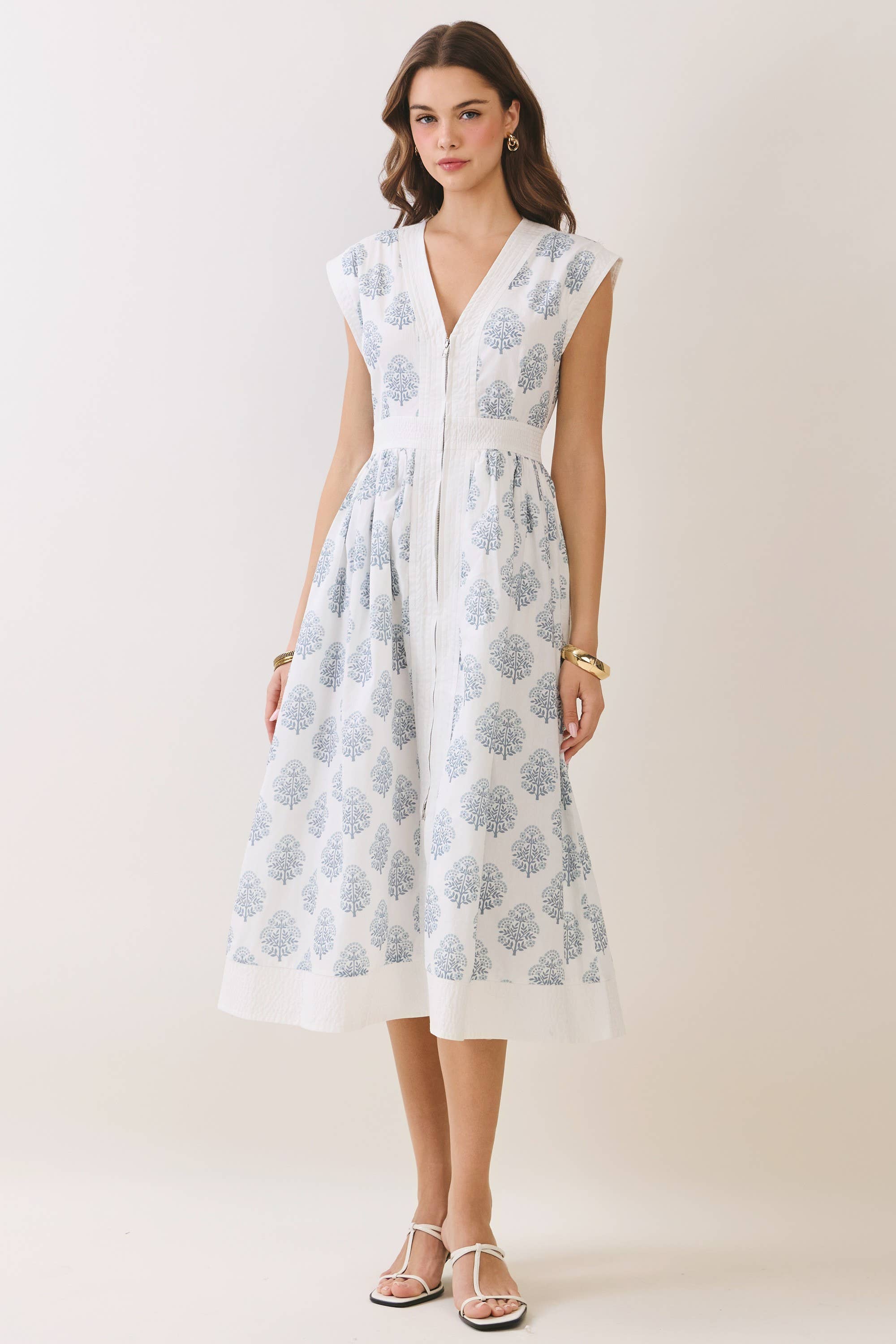 White Floral Midi Dress