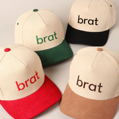 Brat Typographic Two-Tone 5 Panel Corduroy Baseball Cap