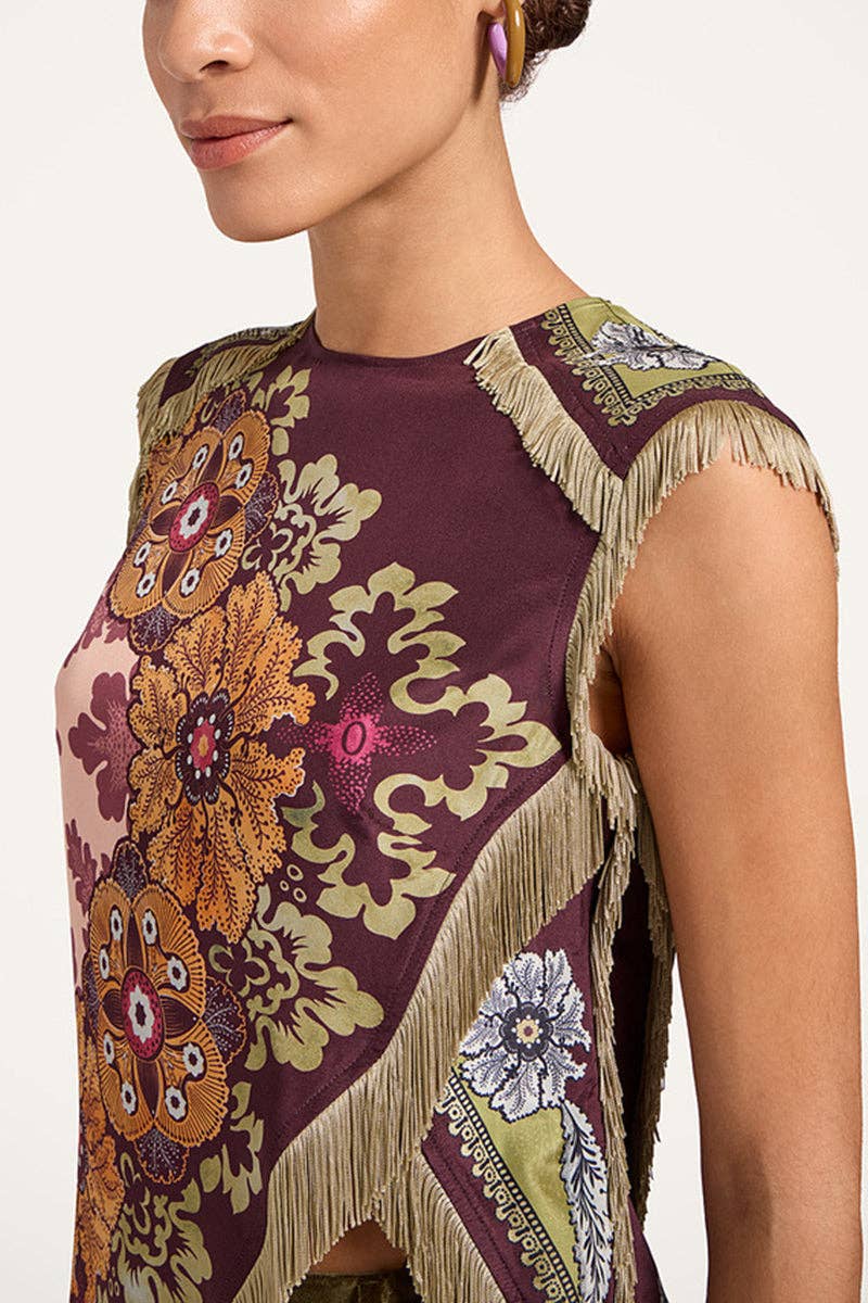 Maroon Fringe Hem Sleeveless Top