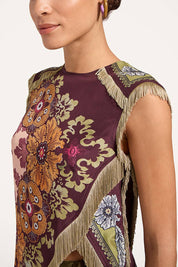Maroon Fringe Hem Sleeveless Top