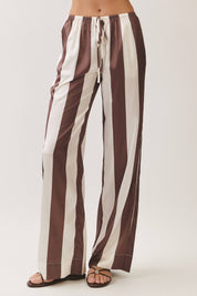Brown Striped Strapless Top & Wide Leg Pant Set