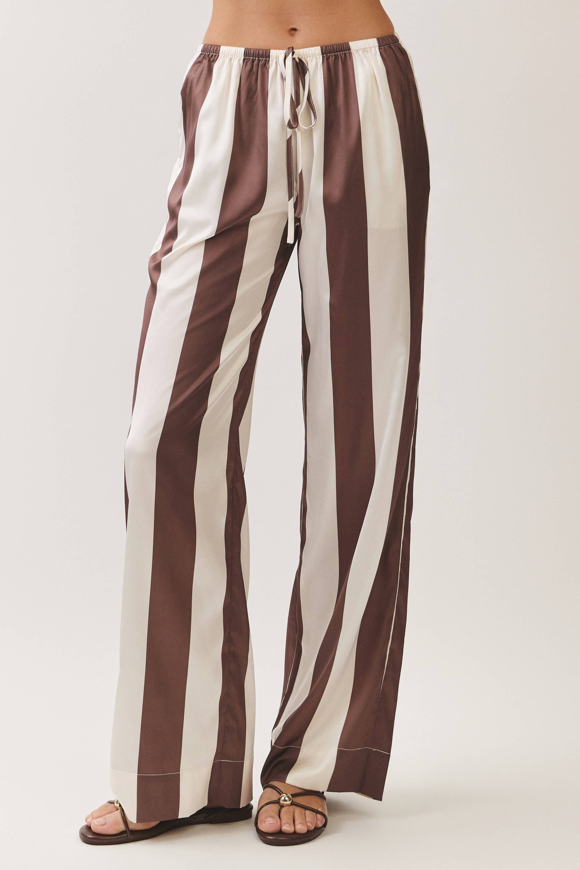 Brown Striped Strapless Top & Wide Leg Pant Set
