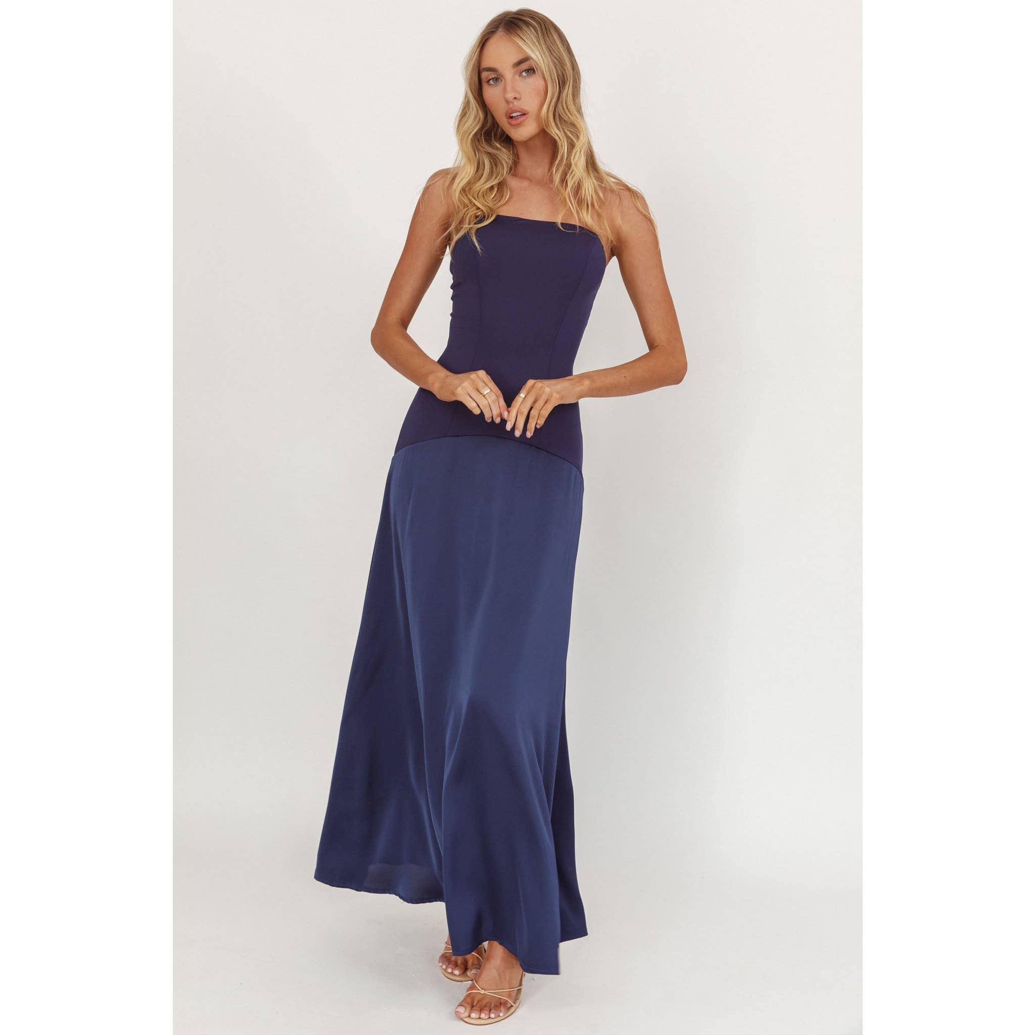 Navy Strapless Maxi Dress