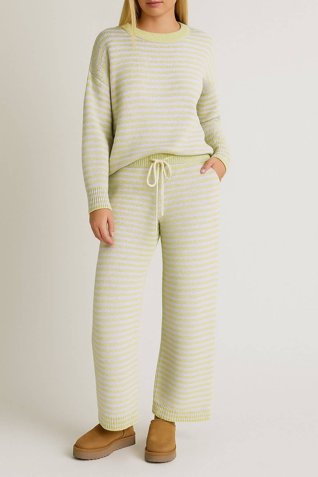 Lavender & Green Stripe Sweater & Pants Set