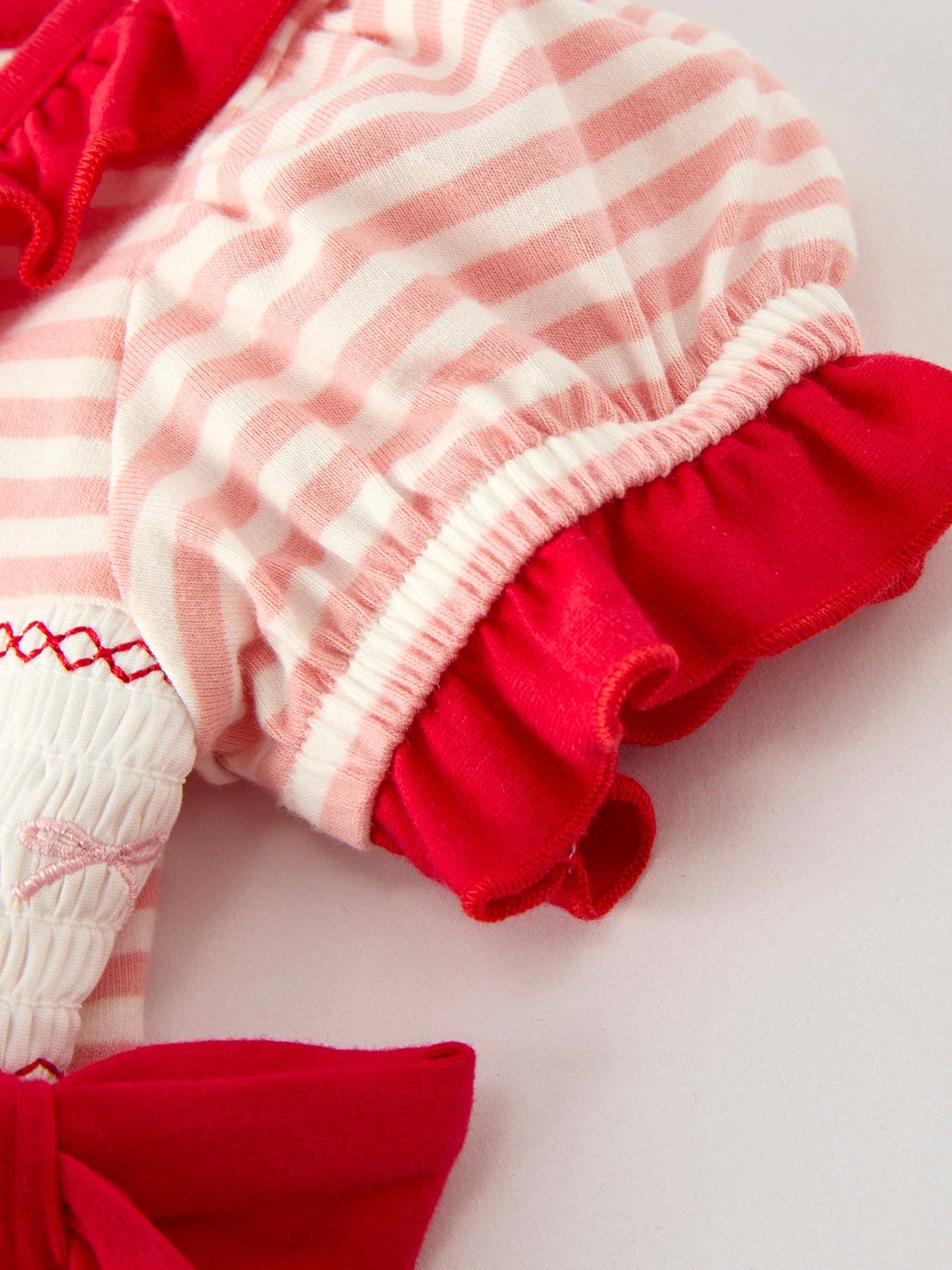 Christmas Candy Cane Smocking Embroidery Striped Baby Girls Romper