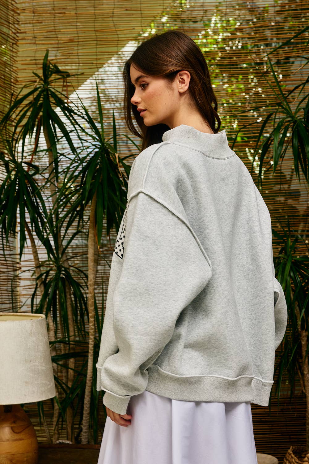 Gray Pray Embroidered Mock Neck