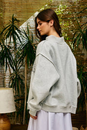 Gray Pray Embroidered Mock Neck