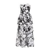 Blue 3D Flower Strapless Dress