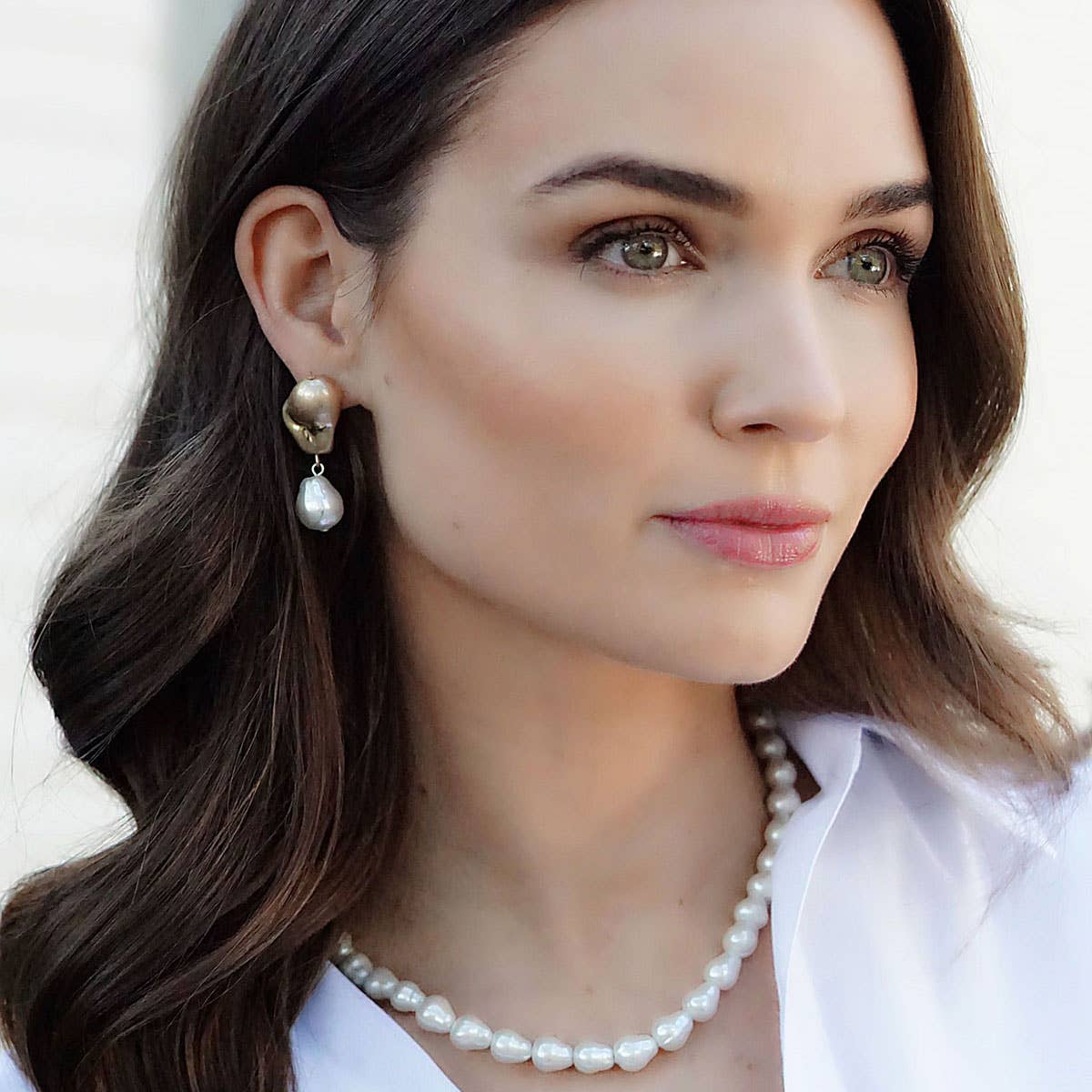 Bentley Freshwater Pearl Drop Earrings in Worn Gold & Ivory