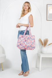 Pink Floral Quilted Tote Bag