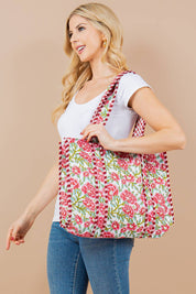 Pink/Green Quilted Tote Bag