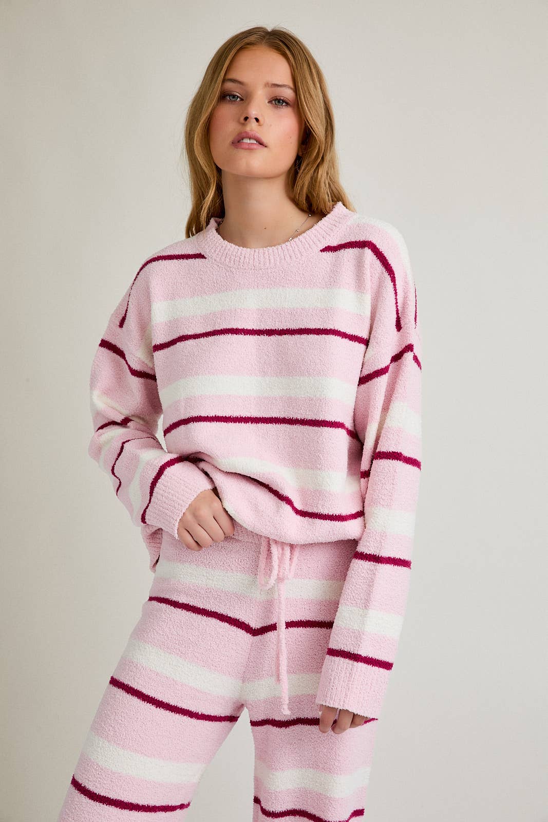 Pink & Cream Stripe Sweater & Pants Set