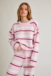 Pink & Cream Stripe Sweater & Pants Set