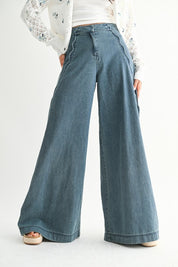 Scallop Wide Leg Denim Pants