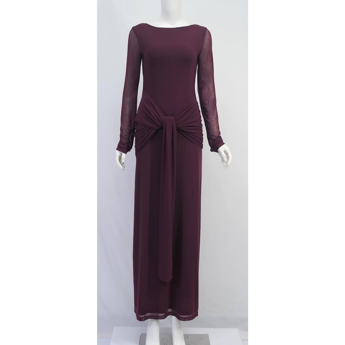 Burgundy Open-Back Long Sleeve Maxi Dress